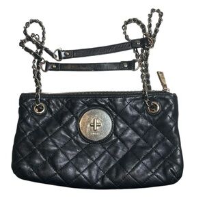 DKNY Black Quilted Handbag Bag Purse Chain Link Strap Toggle Closure